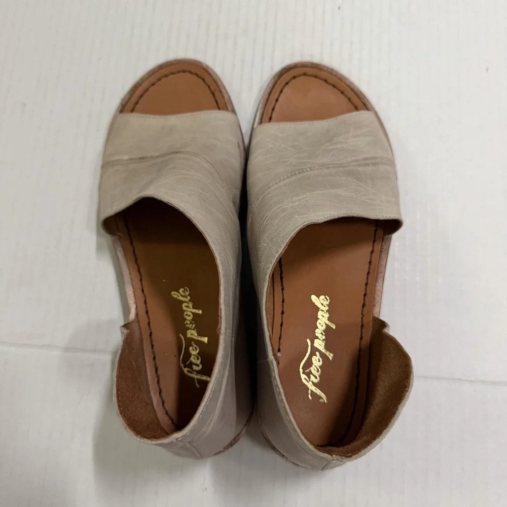 Free People Mont Blanc Shoes Womens Size 6 36 Beige Leather Slip On Sandals